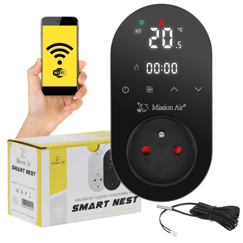 missionair, mission air, Gniazdkowy termostat SMART NEST Black z funkcją WiFi